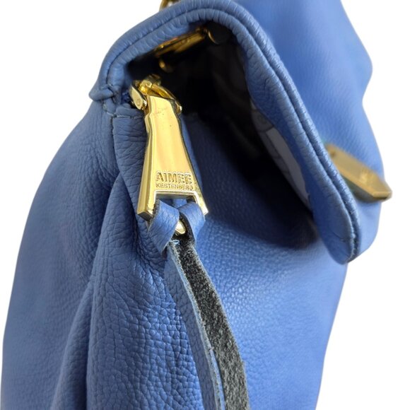 Aimee Kestenberg Genuine Leather Shoulder Bag, Blue, Gold, Handbag - Picture 8 of 12